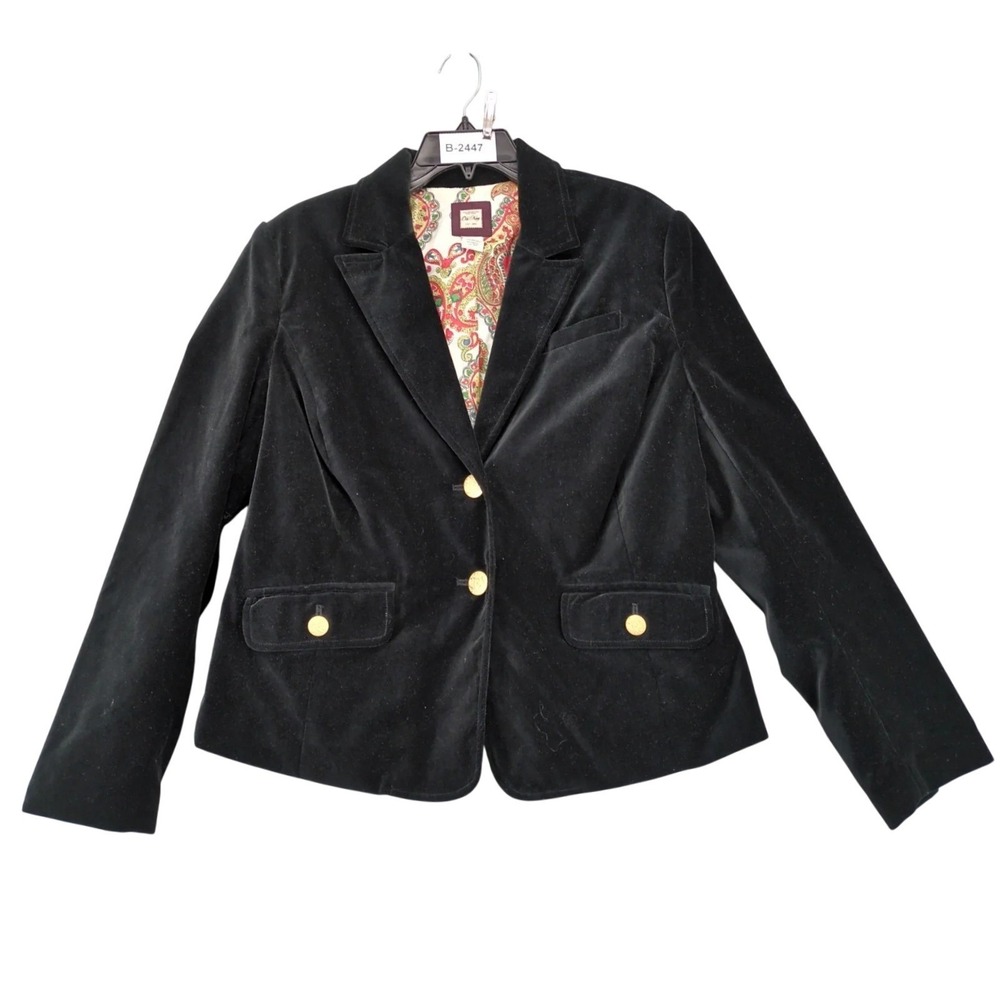 Old Navy Black Velvet Blazer Womens 1X Gold Buttons Paisley Lined Academia Goth